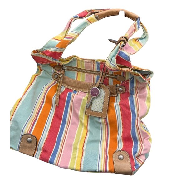 Fossil Bright Multi-Colored Cloth (denium like material) Purse - Picture 1 of 5